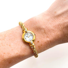 Load image into Gallery viewer, Very Rare 90s Gold-Plated Seiko Exceline Jewellery Quartz Watch with Tiny Mother of Pearl Dial, Thin Bracelet and Diamonds