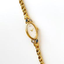 Load image into Gallery viewer, Very Rare 90s Gold-Plated Seiko Jewellery Quartz Watch with Tiny Dial, Thin Bracelet 2 Sapphires and 2 Diamonds