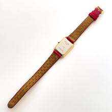 Load image into Gallery viewer, Vintage Christian Dior Gold-Plated Watch: Red Leather Strap, Tank Dial (Boxed)