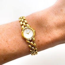 Load image into Gallery viewer, Very Rare 90s Gold-Plated Seiko Jewellery Quartz Watch with Tiny Dial, Thin Bracelet and 7 Diamonds
