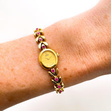 Load image into Gallery viewer, Very Rare 90s Gold-Plated Seiko Jewellery Quartz Watch with Tiny Oval Dial, Thin Bracelet and 8 Rubies