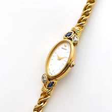 Load image into Gallery viewer, Very Rare 90s Gold-Plated Seiko Jewellery Quartz Watch with Tiny Dial, Thin Bracelet 2 Sapphires and 2 Diamonds