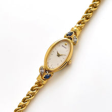 Load image into Gallery viewer, Very Rare 90s Gold-Plated Seiko Jewellery Quartz Watch with Tiny Dial, Thin Bracelet 2 Sapphires and 2 Diamonds