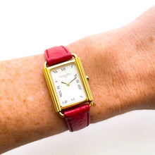 Load image into Gallery viewer, Vintage Christian Dior Gold-Plated Watch: Red Leather Strap, Tank Dial (Boxed)