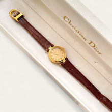 Load image into Gallery viewer, Vintage Christian Dior Gold-Plated Ladies' Quartz Watch - Brown Leather Strap
