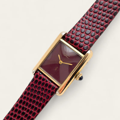 Vintage Cartier Must de Tank Vermeil Mechanical Watch: Burgundy Dial, Boxed