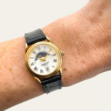 Load image into Gallery viewer, Vintage Constant Sun & Moon Quartz Watch - Black Leather Strap