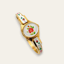 Load image into Gallery viewer, Vintage Itraco Peek-a-Boo Watch: Floral Pattern, Bangle