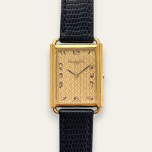 Load image into Gallery viewer, Vintage Unisex Christian Dior Gold-Plated Watch: Leather Strap, Tank Dial