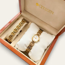 Load image into Gallery viewer, Vintage Gold-Plated Ladies' Citizen Quartz Watch & Bracelet Set