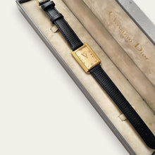 Load image into Gallery viewer, Vintage Unisex Christian Dior Gold-Plated Watch: Leather Strap, Tank Dial