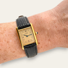 Load image into Gallery viewer, Vintage Ladies' Cartier Tank Vermeil Quartz Watch - Black Leather Strap