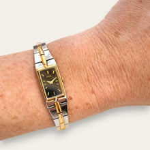 Load image into Gallery viewer, 1990s Two-Tone Ladies' Seiko Quartz Watch - Black Rectangular Dial