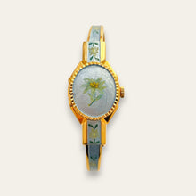 Load image into Gallery viewer, Vintage André Mouche Peek-a-Boo Quartz Watch - Light Blue Floral Design