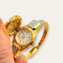 Load image into Gallery viewer, Vintage André Mouche Peek-a-Boo Quartz Watch - Light Blue Floral Design