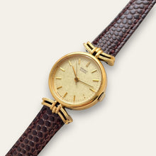 Load image into Gallery viewer, Rare 1980s Gold-Plated Ladies' Seiko Watch - Brown Leather Strap
