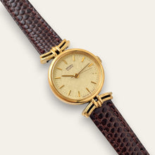 Load image into Gallery viewer, Rare 1980s Gold-Plated Ladies' Seiko Watch - Brown Leather Strap