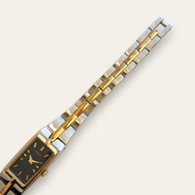 Load image into Gallery viewer, 1990s Two-Tone Ladies' Seiko Quartz Watch - Black Rectangular Dial