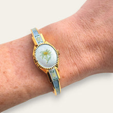 Load image into Gallery viewer, Vintage André Mouche Peek-a-Boo Quartz Watch - Light Blue Floral Design