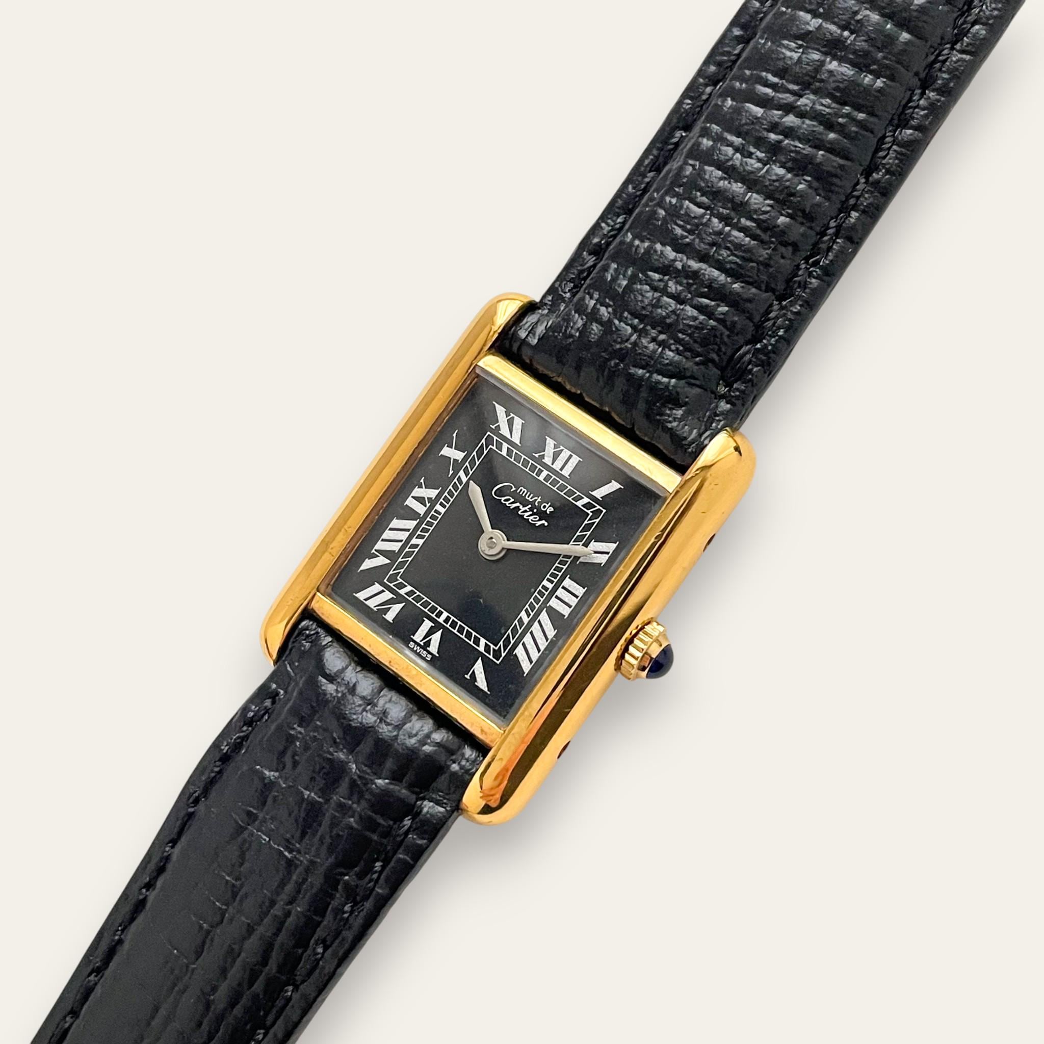 Vintage Must de Cartier Tank Vermeil Mechanical Black Dial