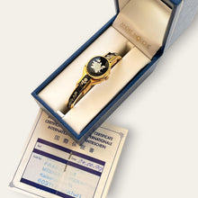 Load image into Gallery viewer, Vintage André Mouche Peek-a-Boo Watch: Black Floral Bangle Bracelet