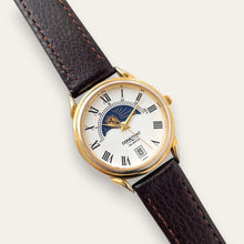 Load image into Gallery viewer, Vintage Constant Sun & Moon Quartz Watch - Black Leather Strap