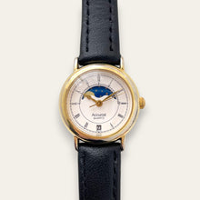 Load image into Gallery viewer, Vintage Accurist Moon Phase Quartz Watch - Black Leather Strap