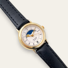 Load image into Gallery viewer, Vintage Accurist Moon Phase Quartz Watch - Black Leather Strap
