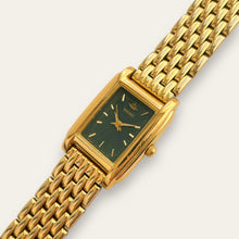 Load image into Gallery viewer, Vintage Seiko Gold Plated Ladies Watch with Green Rectangular Dial 1980s