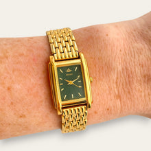 Load image into Gallery viewer, Vintage Seiko Gold Plated Ladies Watch with Green Rectangular Dial 1980s