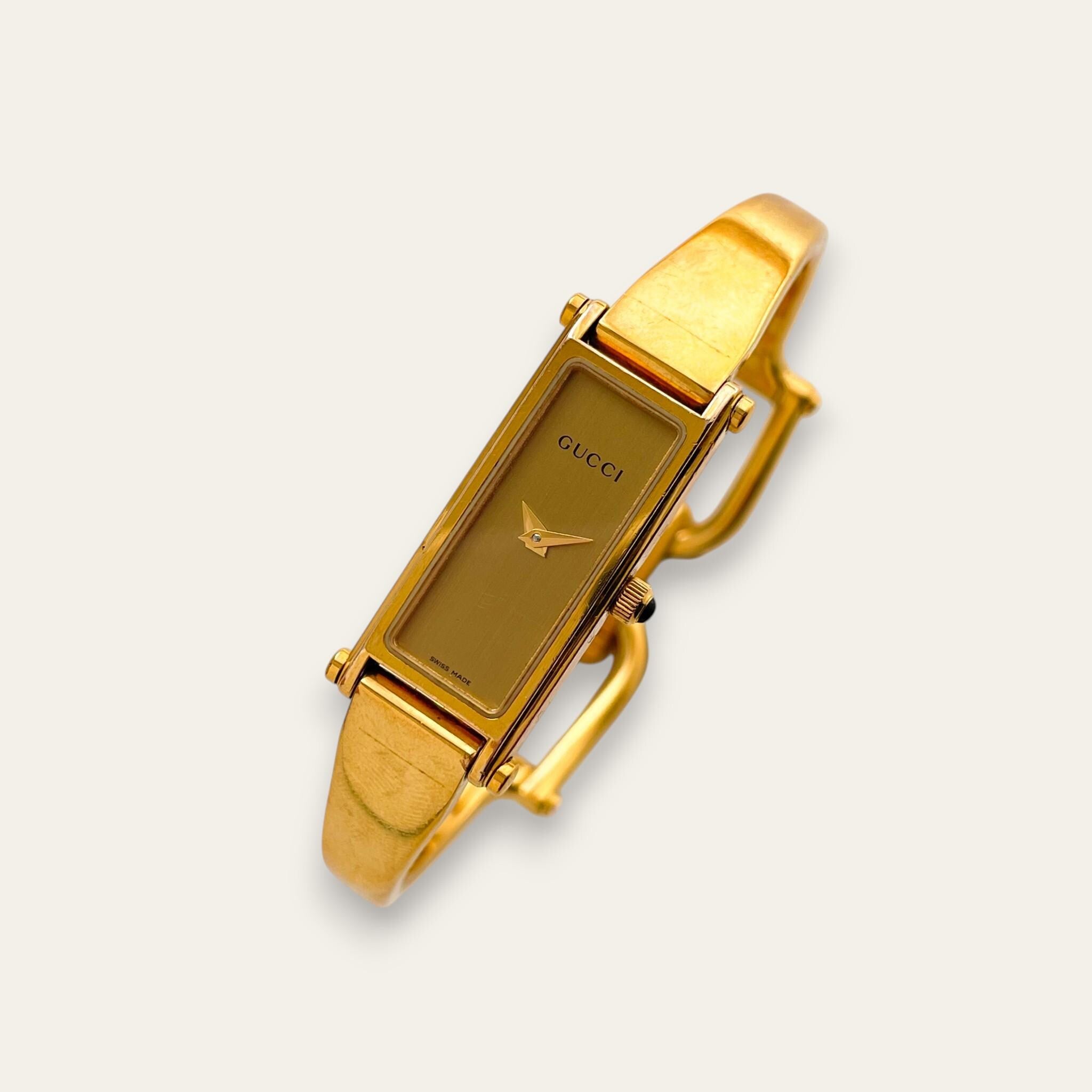 Vintage Gold-Plated Gucci 1500L Bangle Quartz Watch - Rectangular