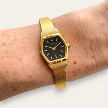 Load image into Gallery viewer, Vintage Gold-Plated Zeon Ladies' Quartz Watch - Black Dial
