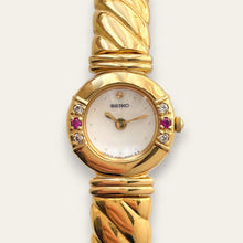 Load image into Gallery viewer, Vintage Seiko Gold Plated Watch - Mother of Pearl Dial, Diamonds & Rubies