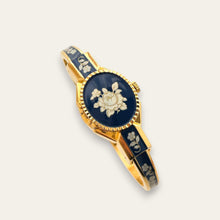 Load image into Gallery viewer, Vintage André Mouche Peek-a-Boo Quartz Watch - Navy Floral Design
