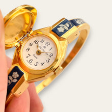 Load image into Gallery viewer, Vintage André Mouche Peek-a-Boo Quartz Watch - Navy Floral Design