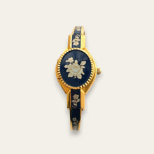 Load image into Gallery viewer, Vintage André Mouche Peek-a-Boo Quartz Watch - Navy Floral Design