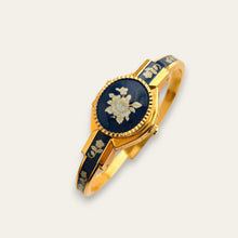 Load image into Gallery viewer, Vintage André Mouche Peek-a-Boo Quartz Watch - Navy Floral Design