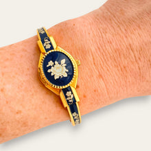 Load image into Gallery viewer, Vintage André Mouche Peek-a-Boo Quartz Watch - Navy Floral Design