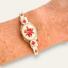 Load image into Gallery viewer, Vintage Silver-Tone André Mouche Peek-a-Boo Quartz Watch - Pink Floral Design