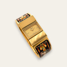 Load image into Gallery viewer, Vintage Hermès Loquet - 1990s Enamel Bangle Horse Motif Quartz Watch