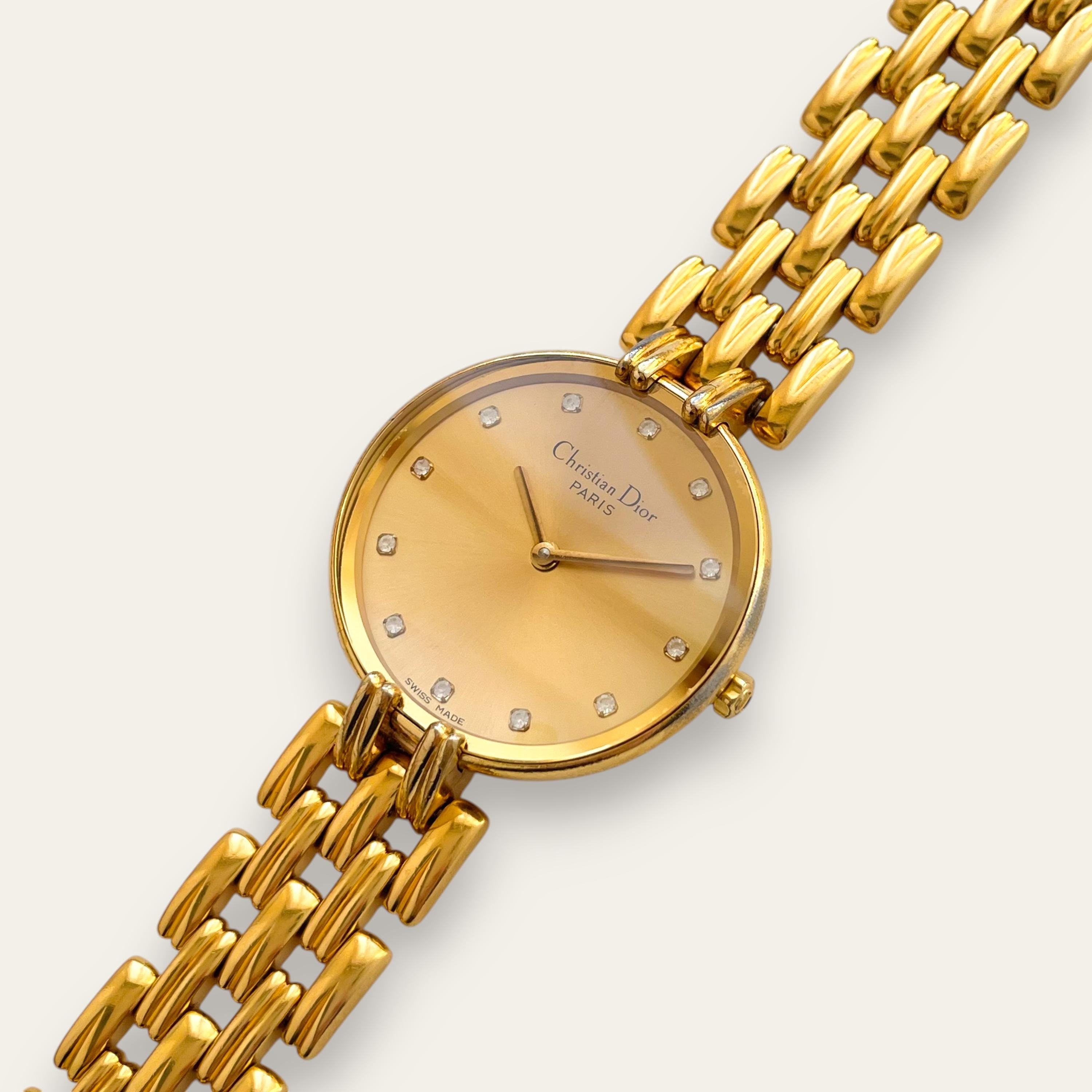 Vintage Christian Dior Bagheera Watch — 1990s Crystal-Set, Gold