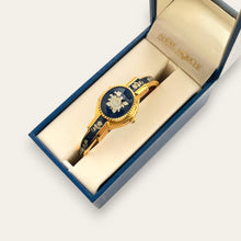 Load image into Gallery viewer, Vintage André Mouche Peek-a-Boo Quartz Watch - Navy Floral Design