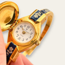 Load image into Gallery viewer, Vintage André Mouche Peek-a-Boo Quartz Watch - Navy Floral Design