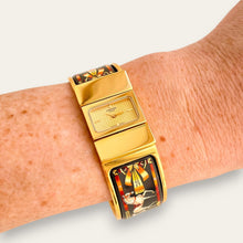 Load image into Gallery viewer, Vintage Hermès Loquet - 1990s Enamel Bangle Horse Motif Quartz Watch