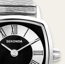 Load image into Gallery viewer, Sekonda Ladies Cushion Case Silver & Black Dial 70s Vintage-Style Quartz Watch