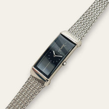 Load image into Gallery viewer, Vintage YSL Watch | Rectangular Black Dial Herringbone Mesh Bracelet, Quartz