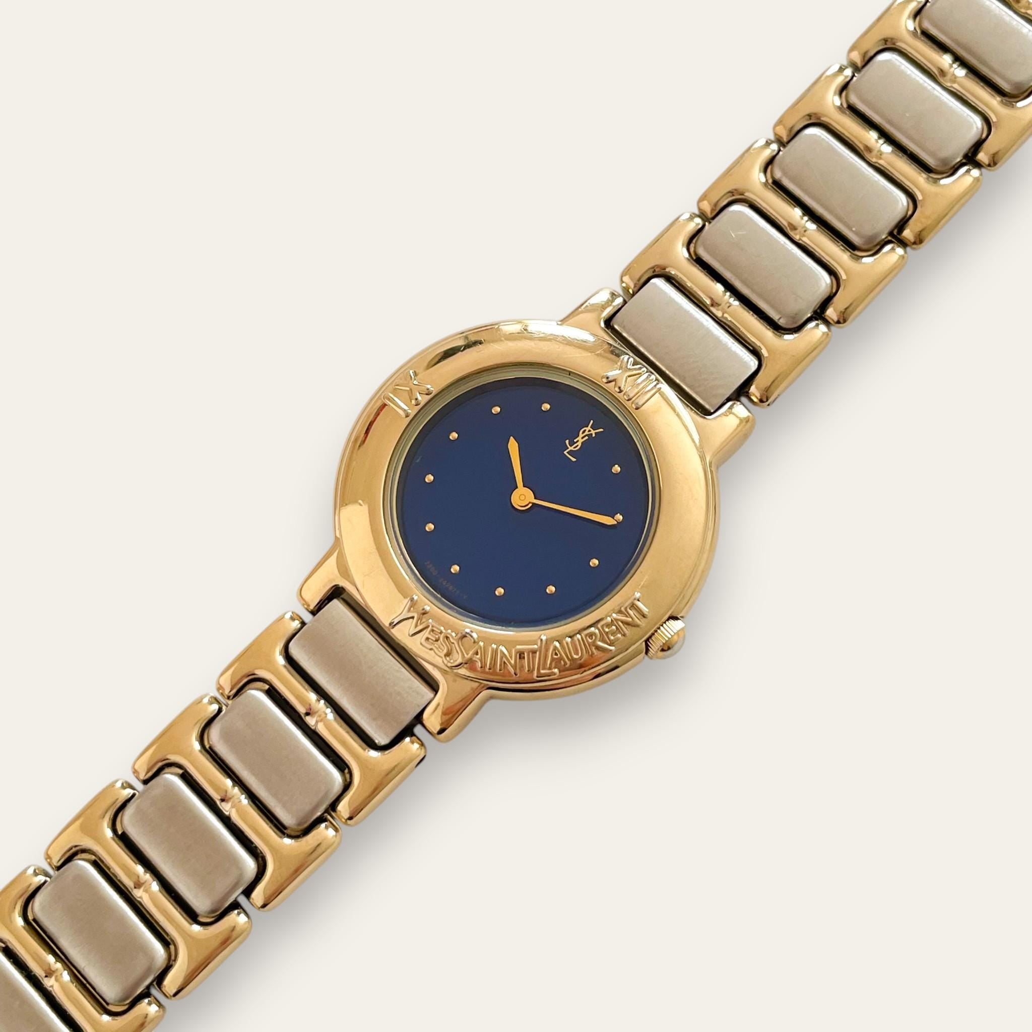 YSL Vintage Watch – Blue Dial, Two-Tone Bracelet, Gold-Plated