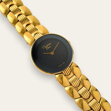 Load image into Gallery viewer, Vintage Christian Dior 3041 Black Moon Watch — 1980s Gold-Tone, Quartz
