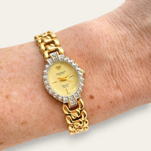 Load image into Gallery viewer, Vintage Jules Jurgensen Diamond Quartz Watch Gold Plated Oval Bracelet