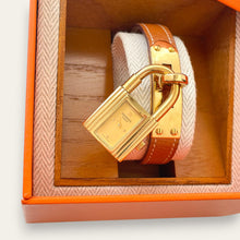 Load image into Gallery viewer, Vintage Hermès Kelly Watch, Gold Plated Padlock, Tan Leather Strap, Quartz